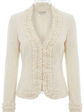 Anne Fontaine Cream Ruffle Structured Jacket Blazer French Designer Small